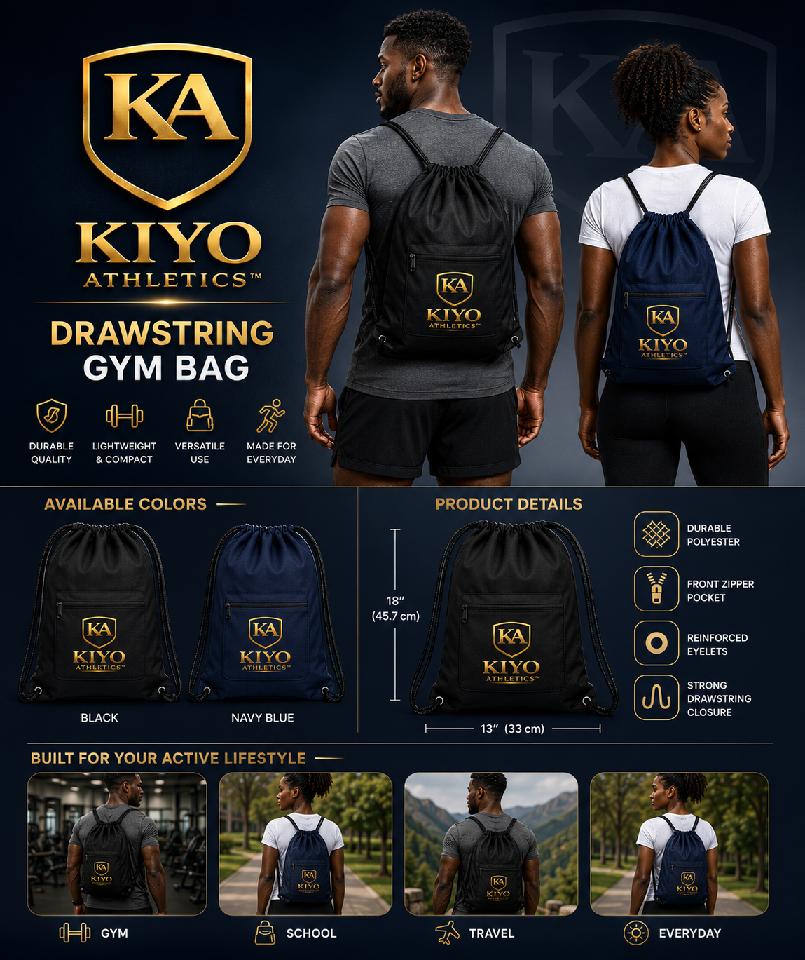 Kiyo Athletics Drawstring Gym Bag